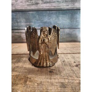Vintage Brass Angel Trio Round Pillar Candle Holder - Brass Candle Stand